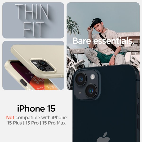 Spigen iPhone 15 Skal Thin Fit Mute Beige