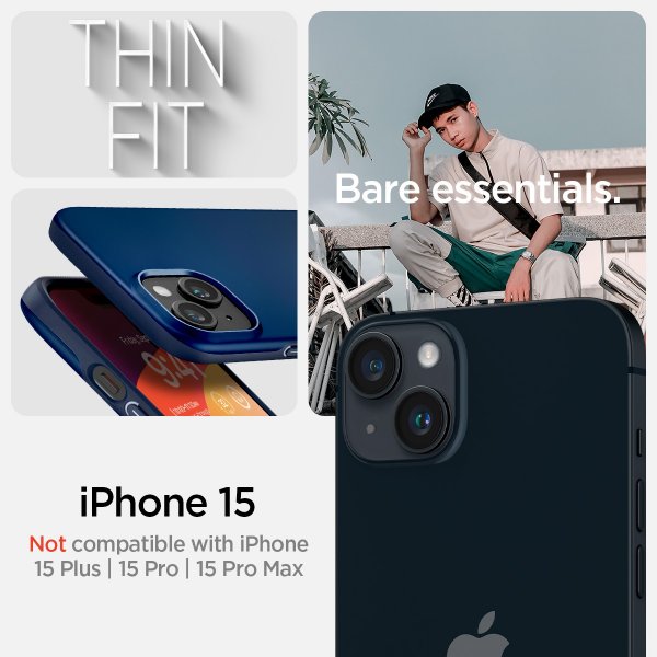 Spigen iPhone 15 Skal Thin Fit Navy Blue