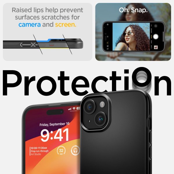 Spigen iPhone 15 Skal Thin Fit Svart
