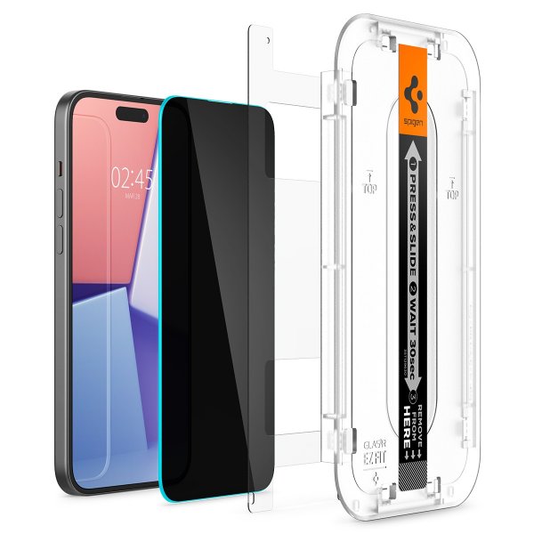 Spigen iPhone 15/iPhone 16 Skärmskydd GLAS.tR EZ Fit Privacy 2-pack