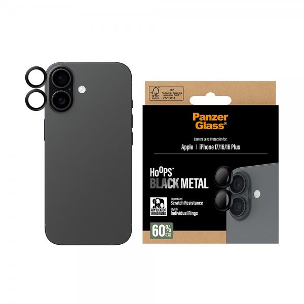 PanzerGlass iPhone 16/16 Plus/iPhone 17 Kameraskydd Hoops Svart