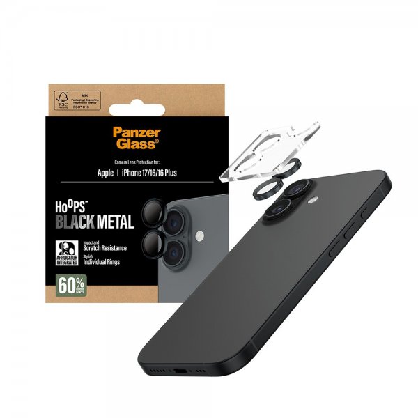 PanzerGlass iPhone 16/16 Plus/iPhone 17 Kameraskydd Hoops Svart