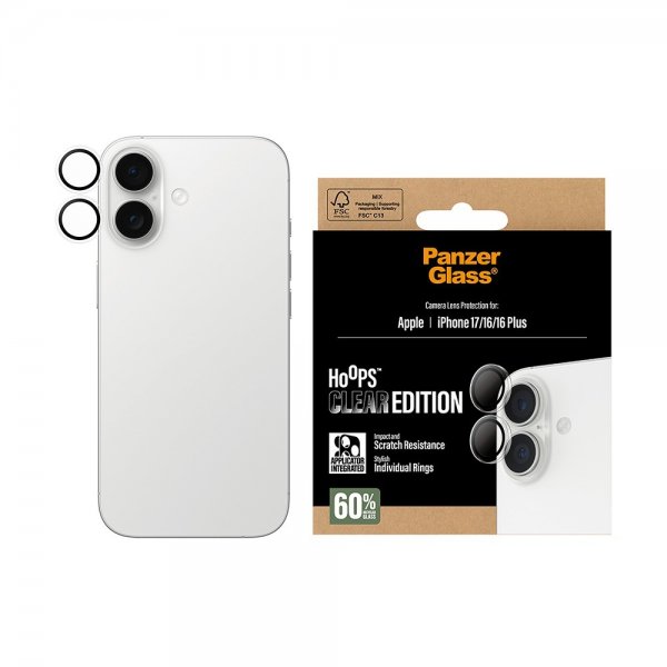 PanzerGlass iPhone 16/16 Plus/iPhone 17 Kameraskydd Hoops Transparent