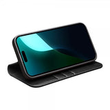 Qialino iPhone 16 Fodral Äkta Läder Svart