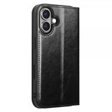 Qialino iPhone 16 Fodral Äkta Läder Svart