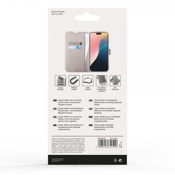 Vivanco iPhone 16 Fodral Classic Wallet Greige