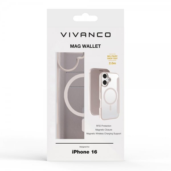 Vivanco iPhone 16 Fodral Mag Wallet Greige