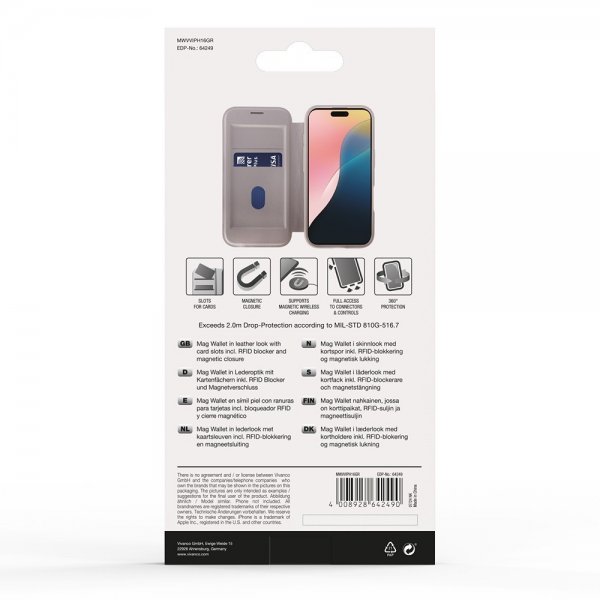 Vivanco iPhone 16 Fodral Mag Wallet Greige