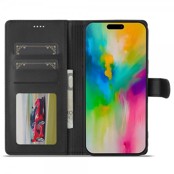 Lc.Imeeke iPhone 16 Fodral med Kortfack Stativfunktion Svart
