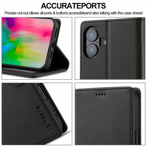 Lc.Imeeke iPhone 16 Fodral med Kortfack Stativfunktion Svart