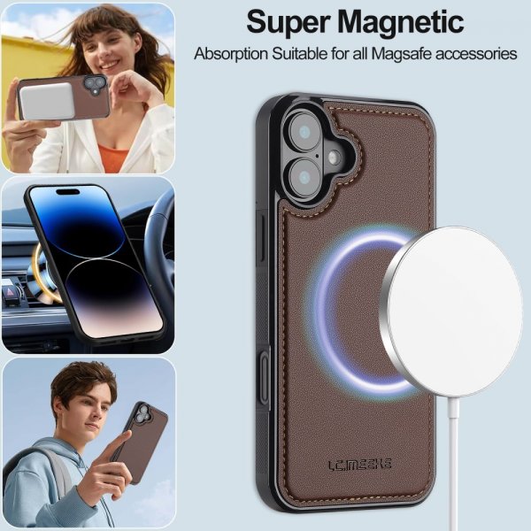 Lc.Imeeke iPhone 16 Fodral med Löstagbart Skal L2 Series MagSafe Brun