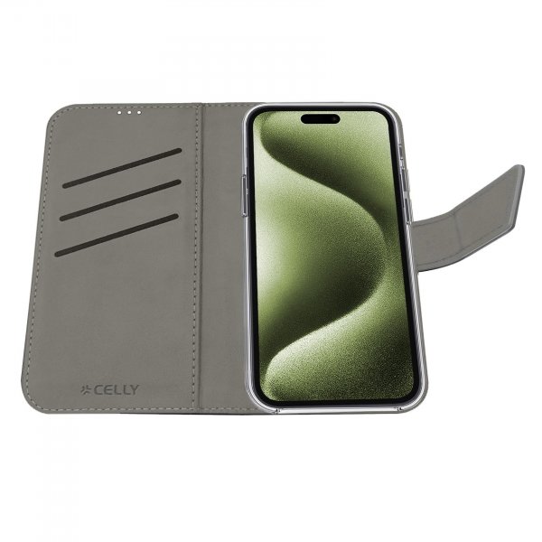 Celly iPhone 16 Fodral Wally Wallet Case Svart