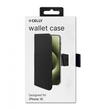Celly iPhone 16 Fodral Wally Wallet Case Svart