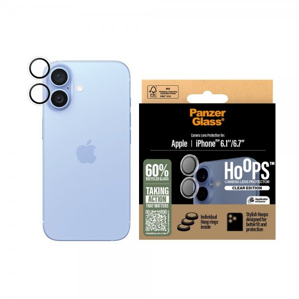 PanzerGlass iPhone 16/iPhone 16 Plus Kameraskydd Hoops Transparent