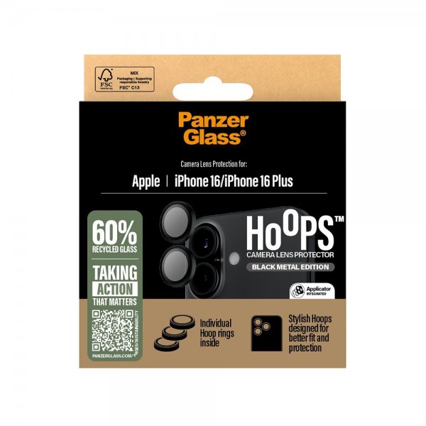PanzerGlass iPhone 16/iPhone 16 Plus Kameraskydd Hoops Svart