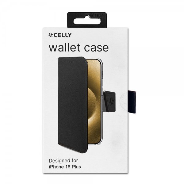Celly iPhone 16 Plus Fodral Wally Wallet Case Svart