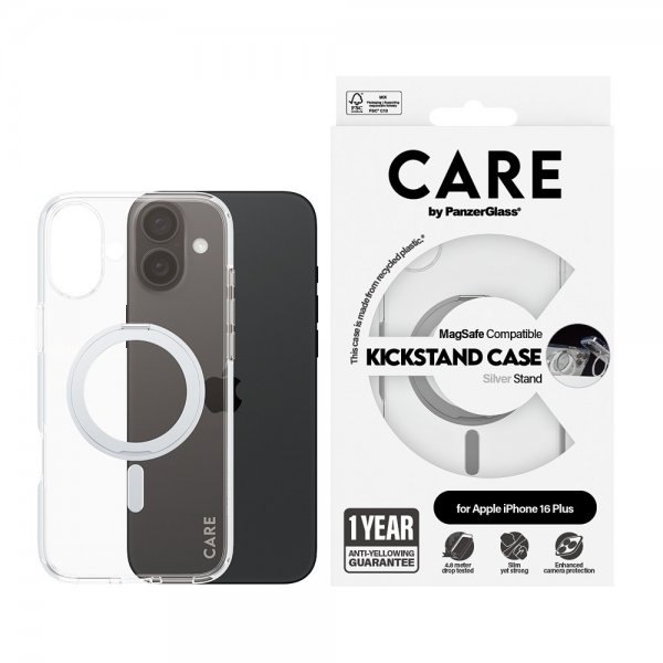 CARE by PanzerGlass iPhone 16 Plus Skal Kickstand MagSafe Silver