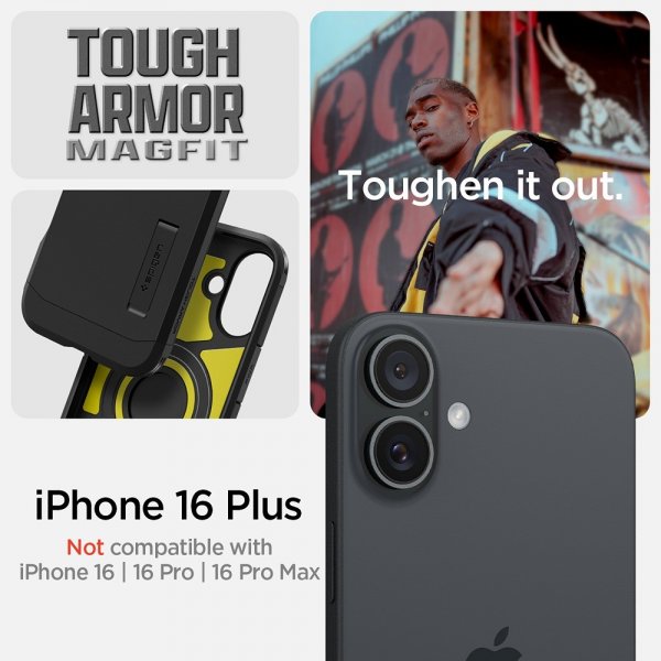 Spigen iPhone 16 Plus Skal Tough Armor MagFit Svart