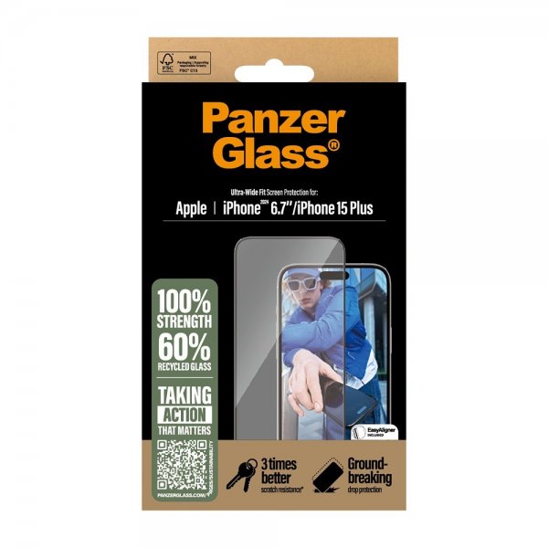 PanzerGlass iPhone 15 Plus/iPhone 16 Plus Skärmskydd Ultra-Wide Fit EasyAligner