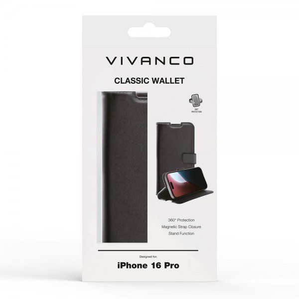 Vivanco iPhone 16 Pro Fodral Classic Wallet Svart