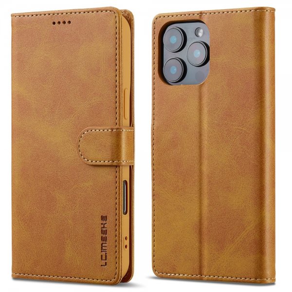Lc.Imeeke iPhone 16 Pro Fodral med Kortfack Stativfunktion Ljusbrun
