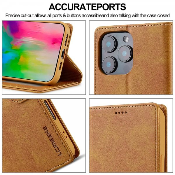 Lc.Imeeke iPhone 16 Pro Fodral med Kortfack Stativfunktion Ljusbrun