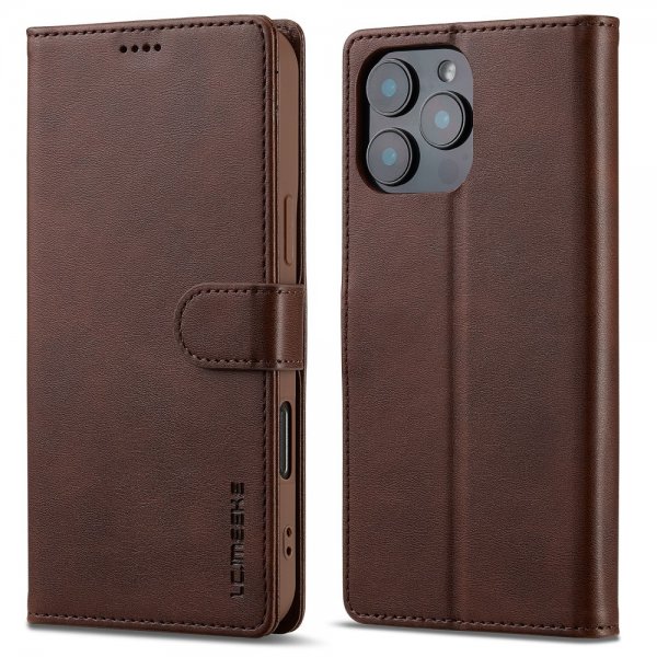 Lc.Imeeke iPhone 16 Pro Fodral med Kortfack Stativfunktion Mörkbrun