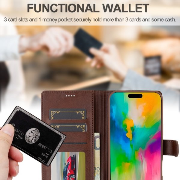 Lc.Imeeke iPhone 16 Pro Fodral med Kortfack Stativfunktion Mörkbrun