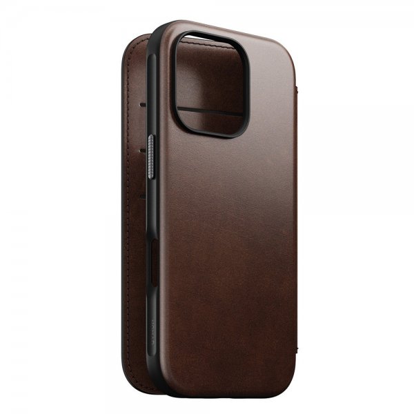 Nomad iPhone 16 Pro Fodral Modern Leather Folio Horween Rustic Brown