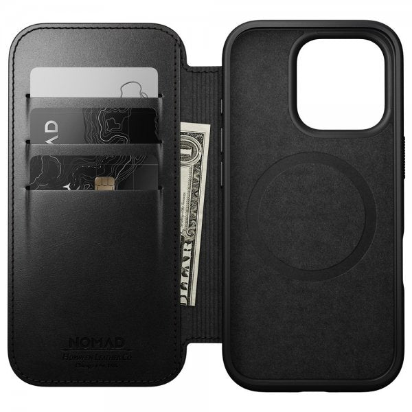 Nomad iPhone 16 Pro Fodral Modern Leather Folio Horween Svart