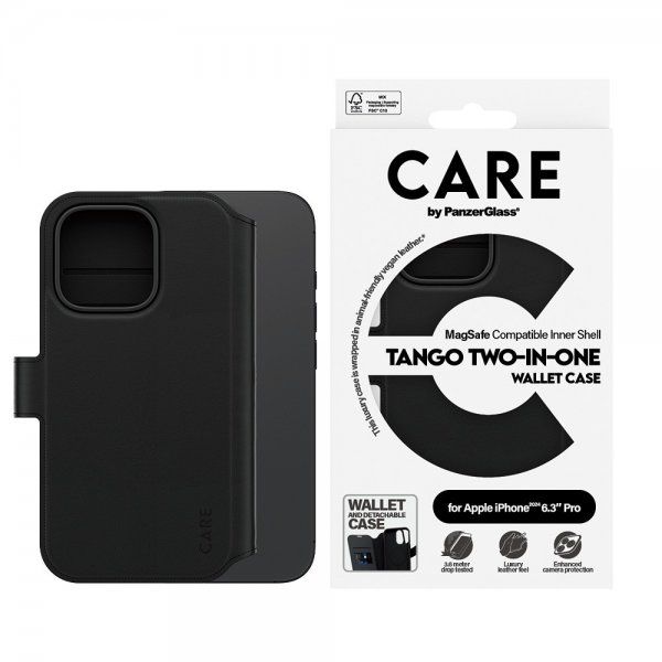 CARE by PanzerGlass iPhone 16 Pro Fodral Tango Two-in-One Wallet MagSafe Svart