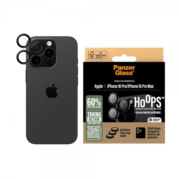PanzerGlass iPhone 16 Pro/iPhone 16 Pro Max Kameraskydd Hoops Svart