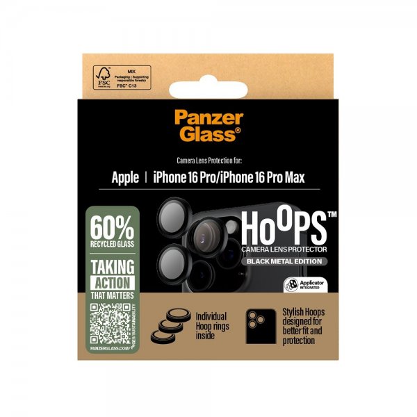 PanzerGlass iPhone 16 Pro/iPhone 16 Pro Max Kameraskydd Hoops Svart