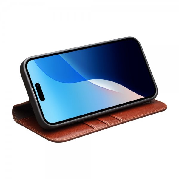 Qialino iPhone 16 Pro Max Fodral Äkta Läder Brun