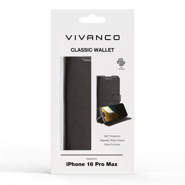 Vivanco iPhone 16 Pro Max Fodral Classic Wallet Svart