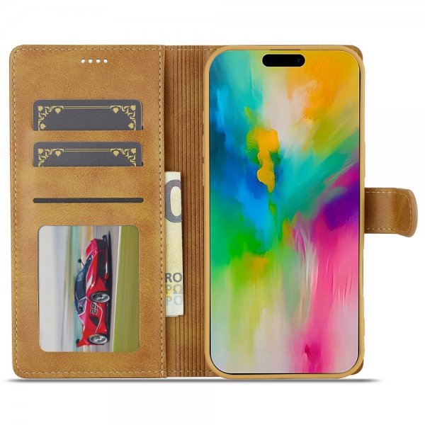 Lc.Imeeke iPhone 16 Pro Max Fodral med Kortfack Stativfunktion Ljusbrun