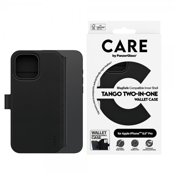 CARE by PanzerGlass iPhone 16 Pro Max Fodral Tango Two-in-One Wallet MagSafe Svart