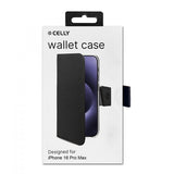 Celly iPhone 16 Pro Max Fodral Wally Wallet Case Svart