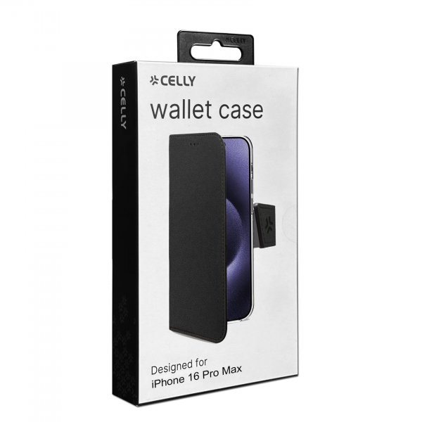 Celly iPhone 16 Pro Max Fodral Wally Wallet Case Svart