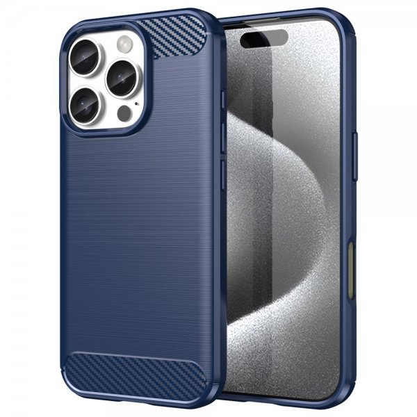 iPhone 16 Pro Max Skal Borstad Kolfibertextur Blå