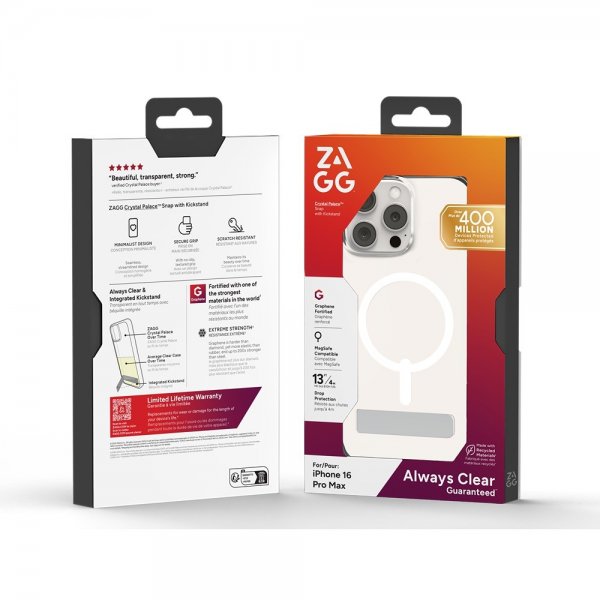 ZAGG iPhone 16 Pro Max Skal Crystal Palace Snap Kickstand Transparent