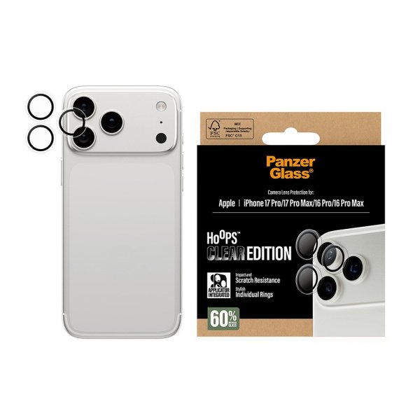 PanzerGlass iPhone 16 Pro/Pro Max/17 Pro/Pro Max Kameraskydd Hoops Transparent