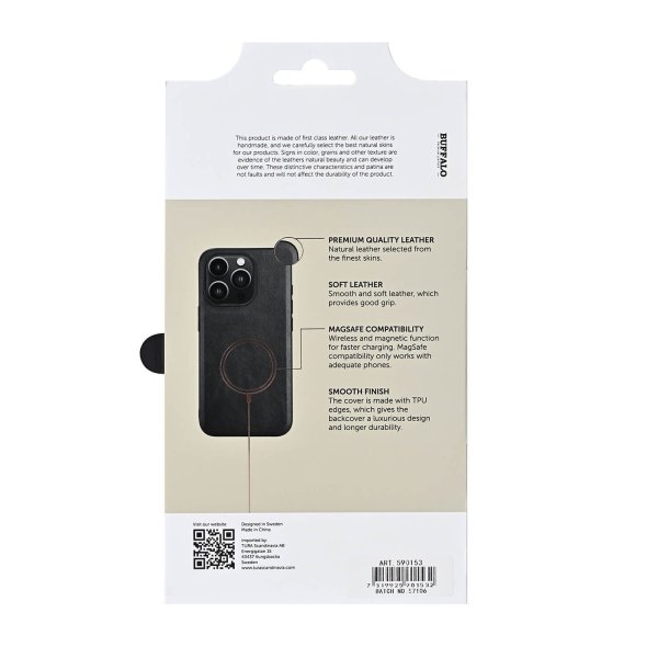 Buffalo iPhone 16 Pro Skal Äkta läder MagSeries Svart