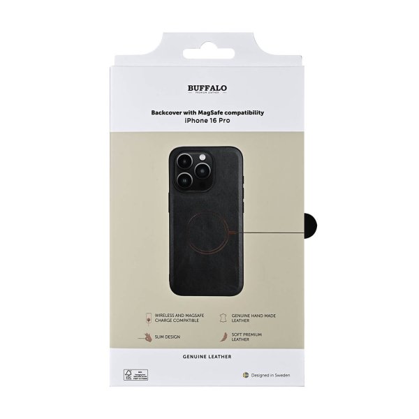 Buffalo iPhone 16 Pro Skal Äkta läder MagSeries Svart