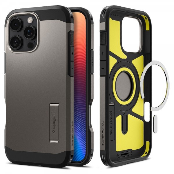 Spigen iPhone 16 Pro Skal Tough Armor MagFit Gunmetal