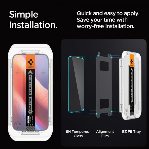 Spigen iPhone 16 Pro/iPhone 17/17 Pro Skärmskydd GLAS.tR EZ Fit 2-pack