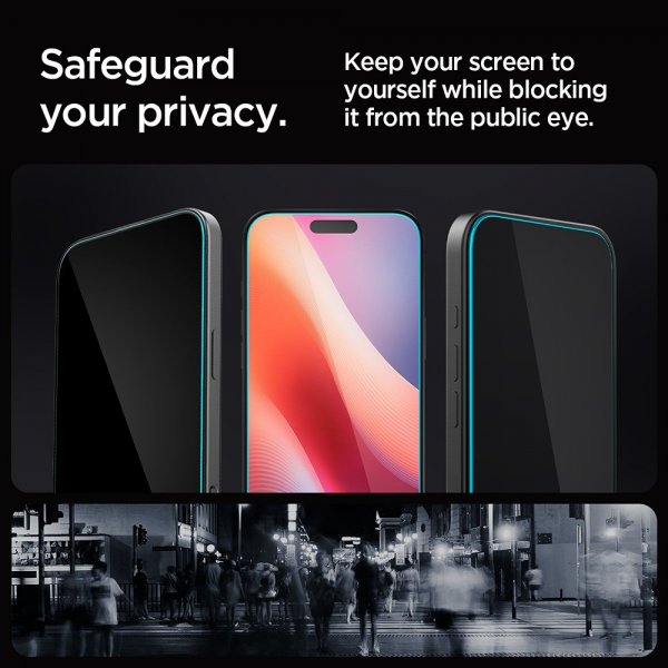 Spigen iPhone 16 Pro/iPhone 17/17 Pro Skärmskydd GLAS.tR EZ Fit Privacy 2-pack