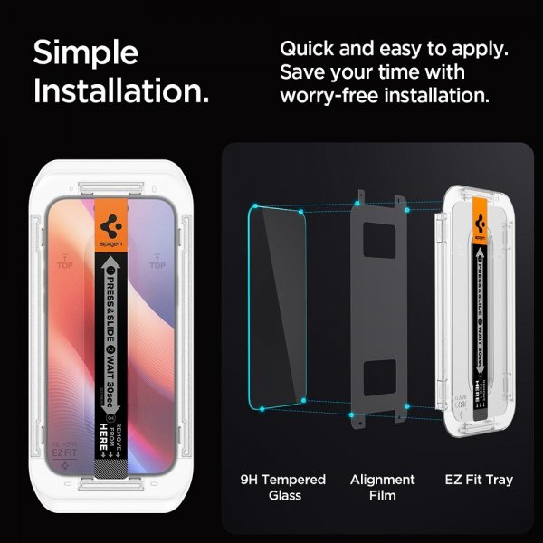 Spigen iPhone 16 Pro/iPhone 17/17 Pro Skärmskydd GLAS.tR EZ Fit Privacy 2-pack