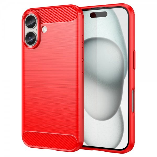 iPhone 16 Skal Borstad Kolfibertextur Röd