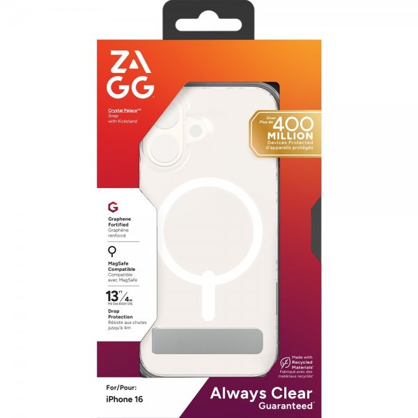 ZAGG iPhone 16 Skal Crystal Palace Snap Kickstand Transparent